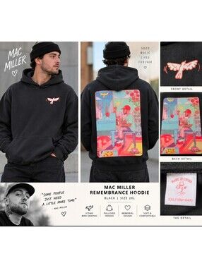 Mac Miller Remembrance Memorial Hoodie Black 2XL Graphic Back Bird Pullover